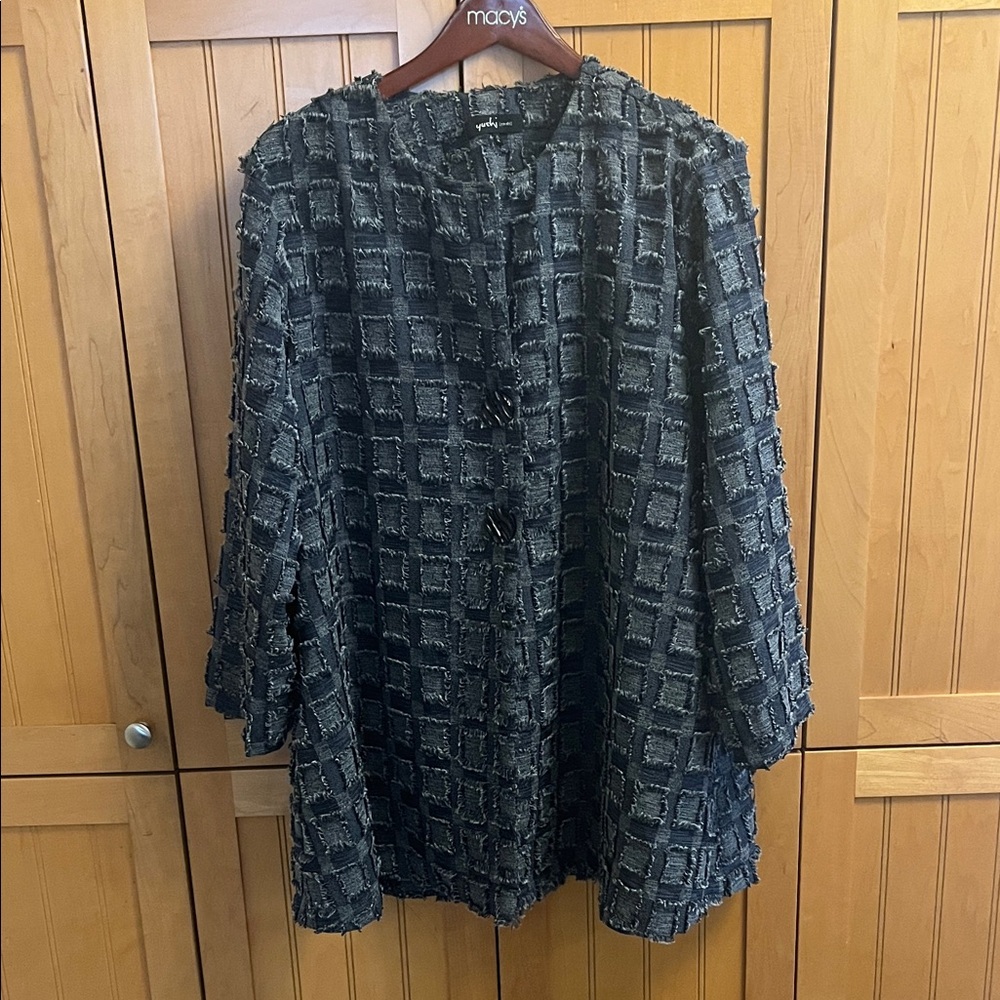 Yushi Chic Blue Textured Women's Coat